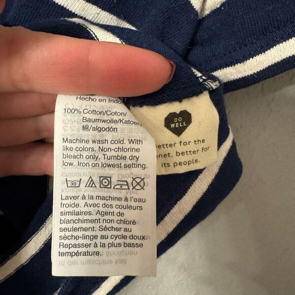 Madewell Striped Crop Boxy Top Size Medium Navy white Women's - Picture 3 of 4